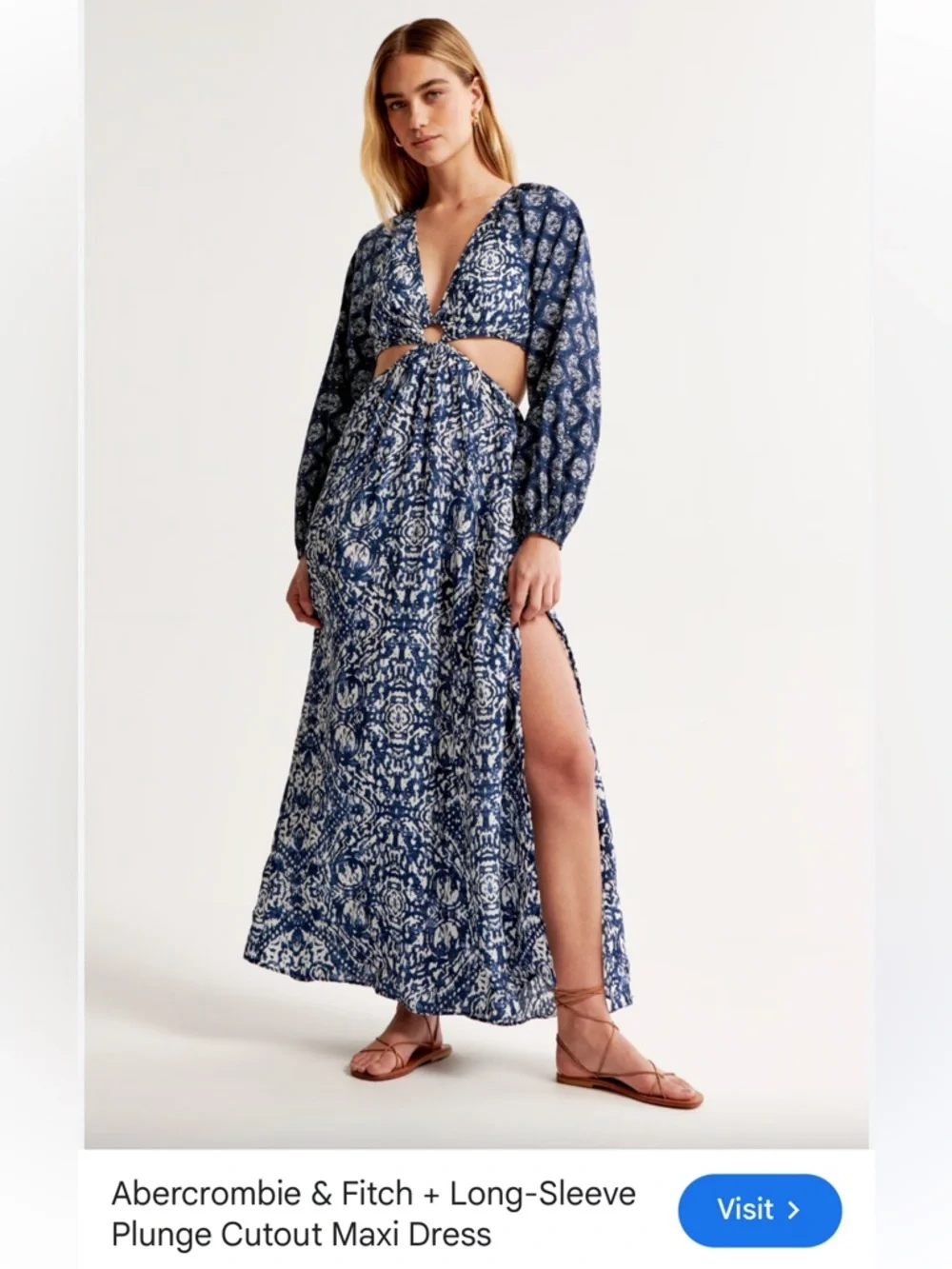 Abercrombie & Fitch Long Sleeve Plunge Cut-Out Maxi Dress. S